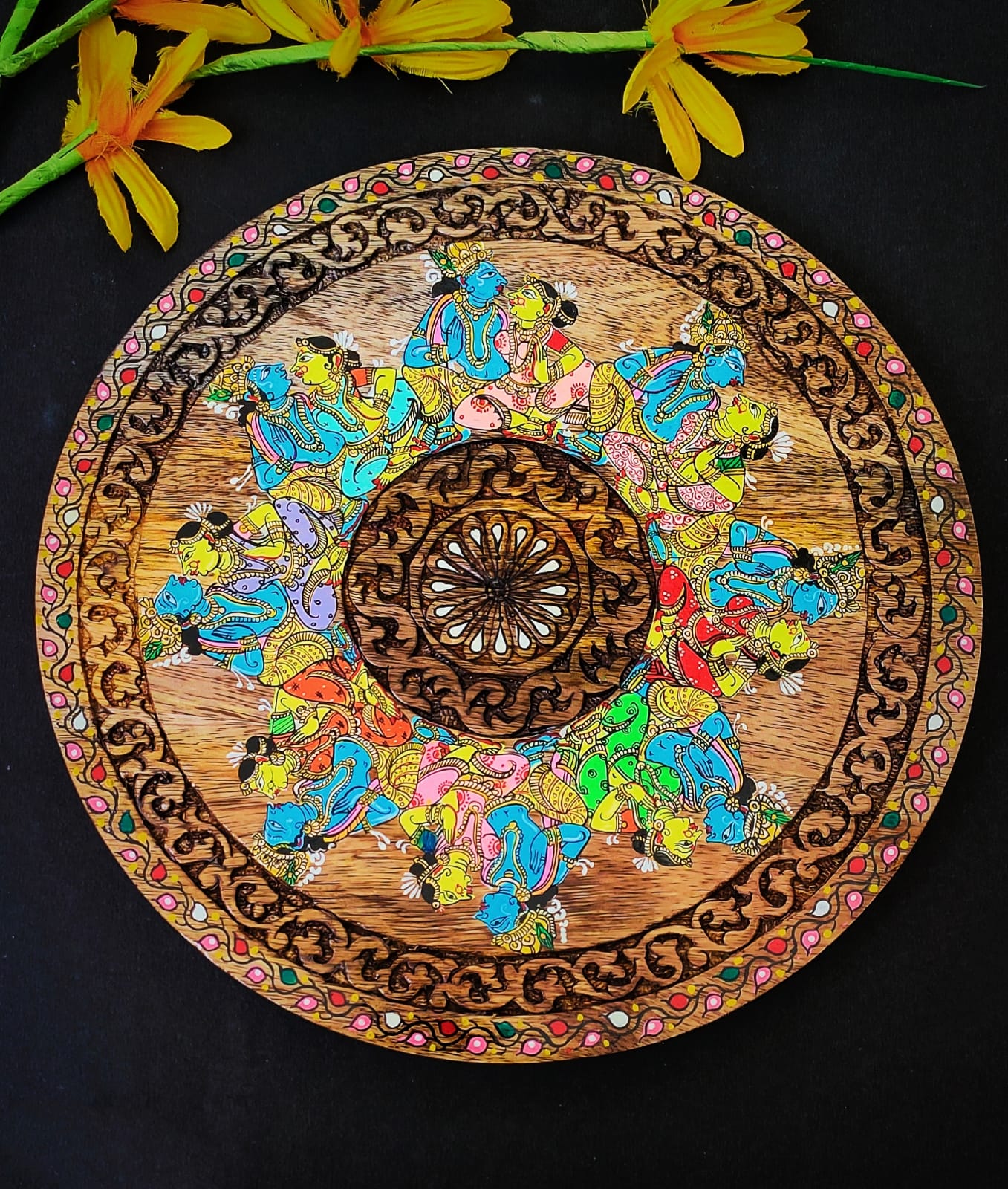 'Rai-Mukund' Wood Carved Wall Plate.