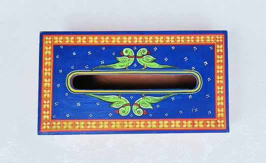 'SHUKA' [Multicolour solid wood pattachitra  painted vintage tissue box]