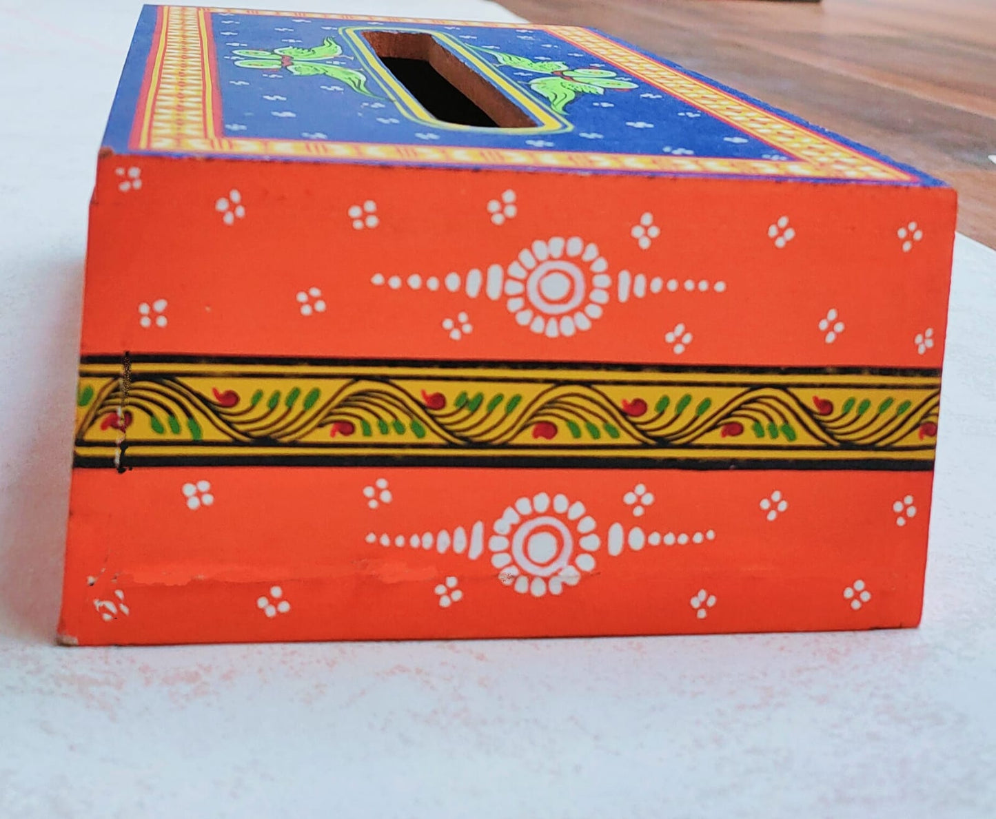 'SHUKA' [Multicolour solid wood pattachitra  painted vintage tissue box]