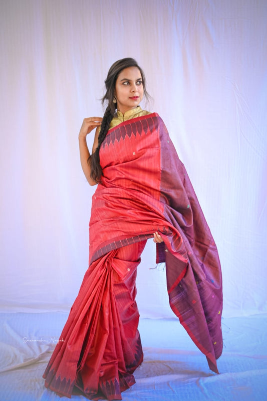 'Rakt laal' handwoven pure tassar silk red-maroon saree
