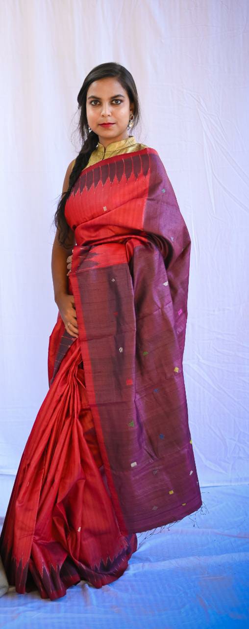 'Rakt laal' handwoven pure tassar silk red-maroon saree