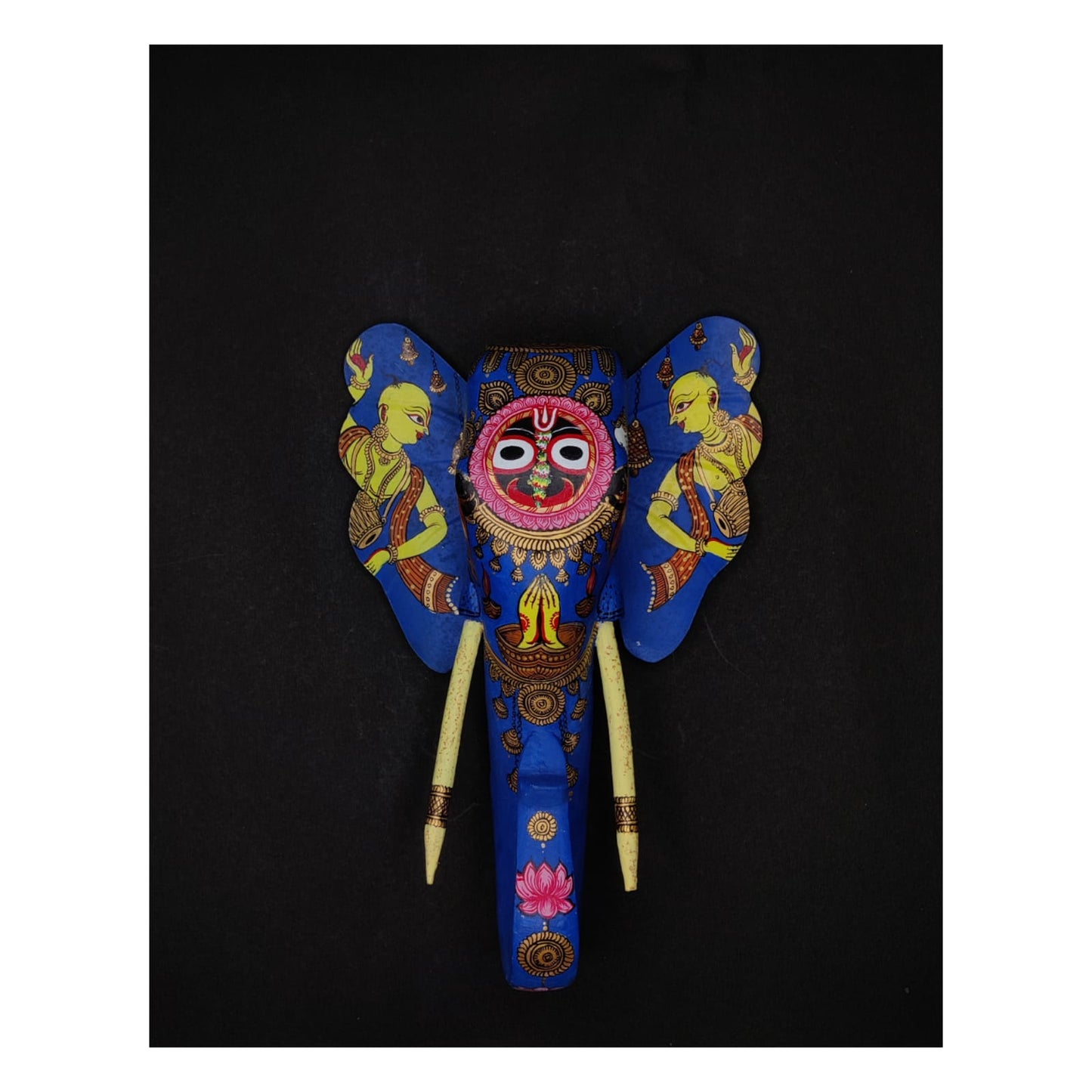 Lord Jagannath Face handpainted  Wooden Blue Long Tusks Elephant Head