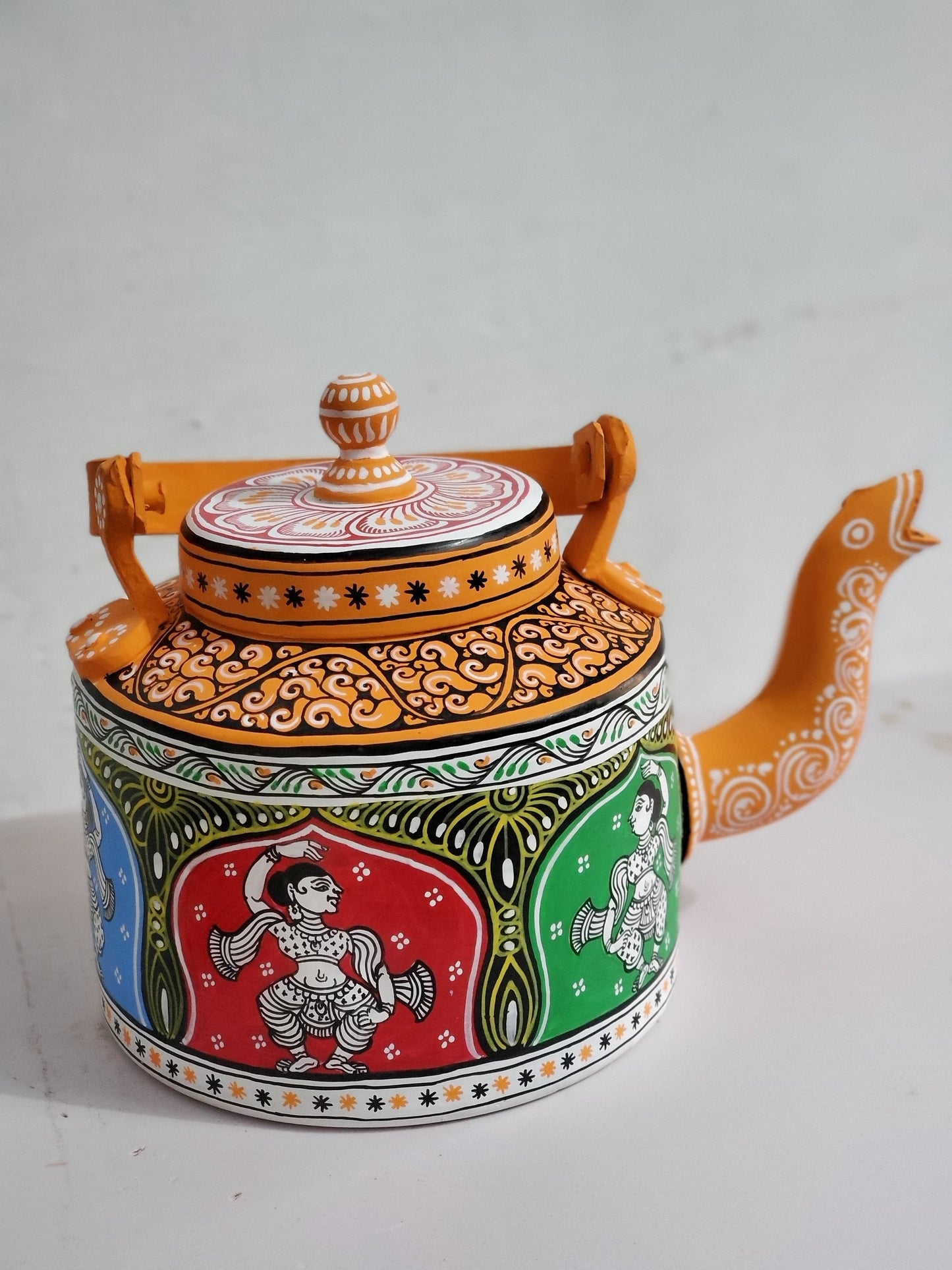 Multicolored handpainted Pattachitra dancer Aluminium Teapot