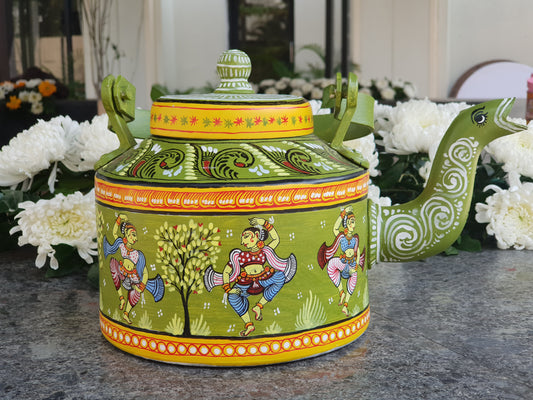 Moss Green handpainted Pattachitra Dancer Aluminium Teapot