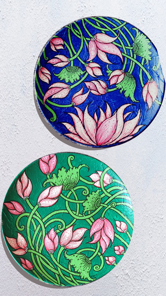Handpainted Lotus wall plate set