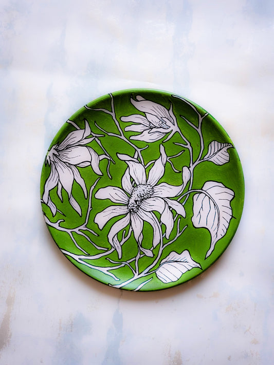 Floral Green Handpainted Indian traditional wall plate