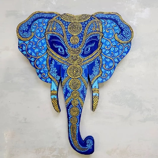 Blue and Gold Pattachitra Elephant Head