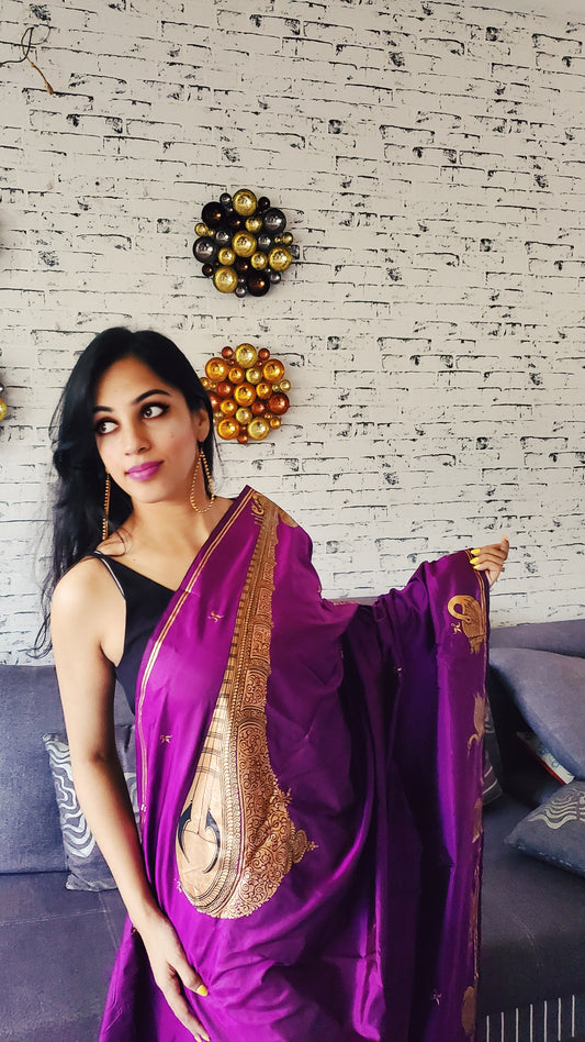 Handpainted Saraswati Pattachitra Saree in Pure Silk
