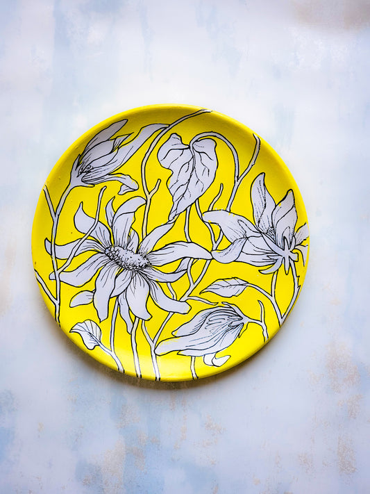 Floral Yellow Handpainted Indian traditional wall plate