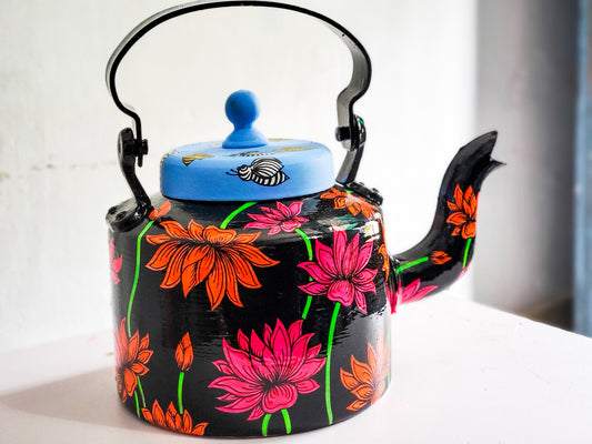 Abstract Lotus Black-Multicolor Hand-painted Aluminum Kettle