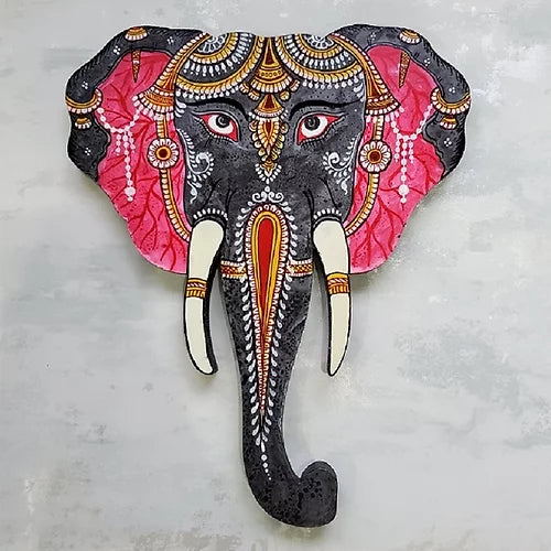 Grey and Pink Pattachitra Elephant Head