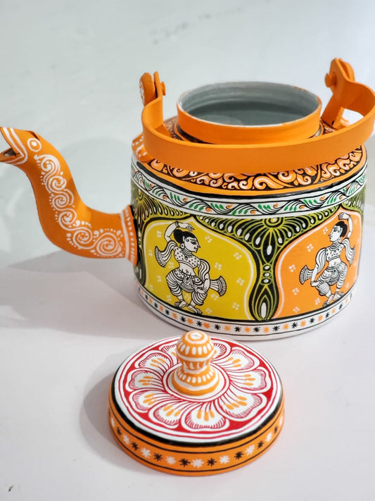 Multicolored handpainted Pattachitra dancer Aluminium Teapot