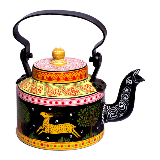 Black handpainted Pattachitra Deer Aluminium Teapot