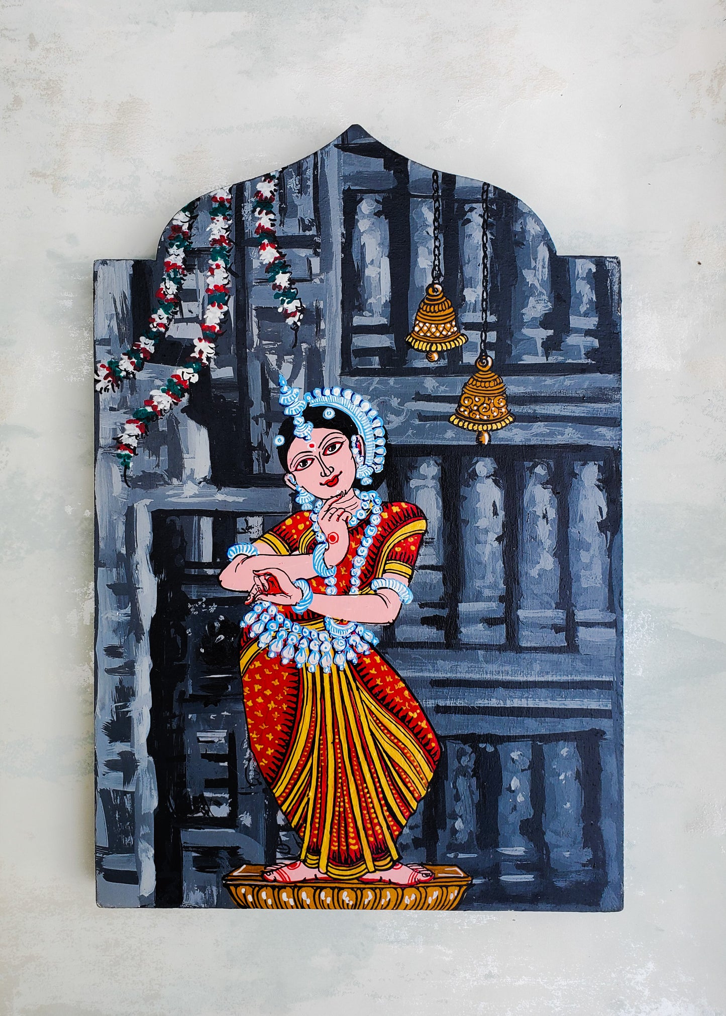 Multicolored Temple Series Grey Oddissi Dancer Wall Art