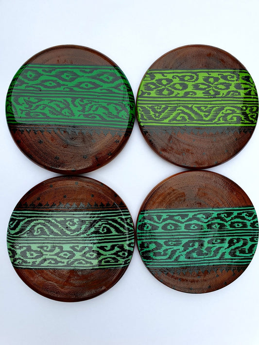 Ikat Handpainted Wooden Coasters