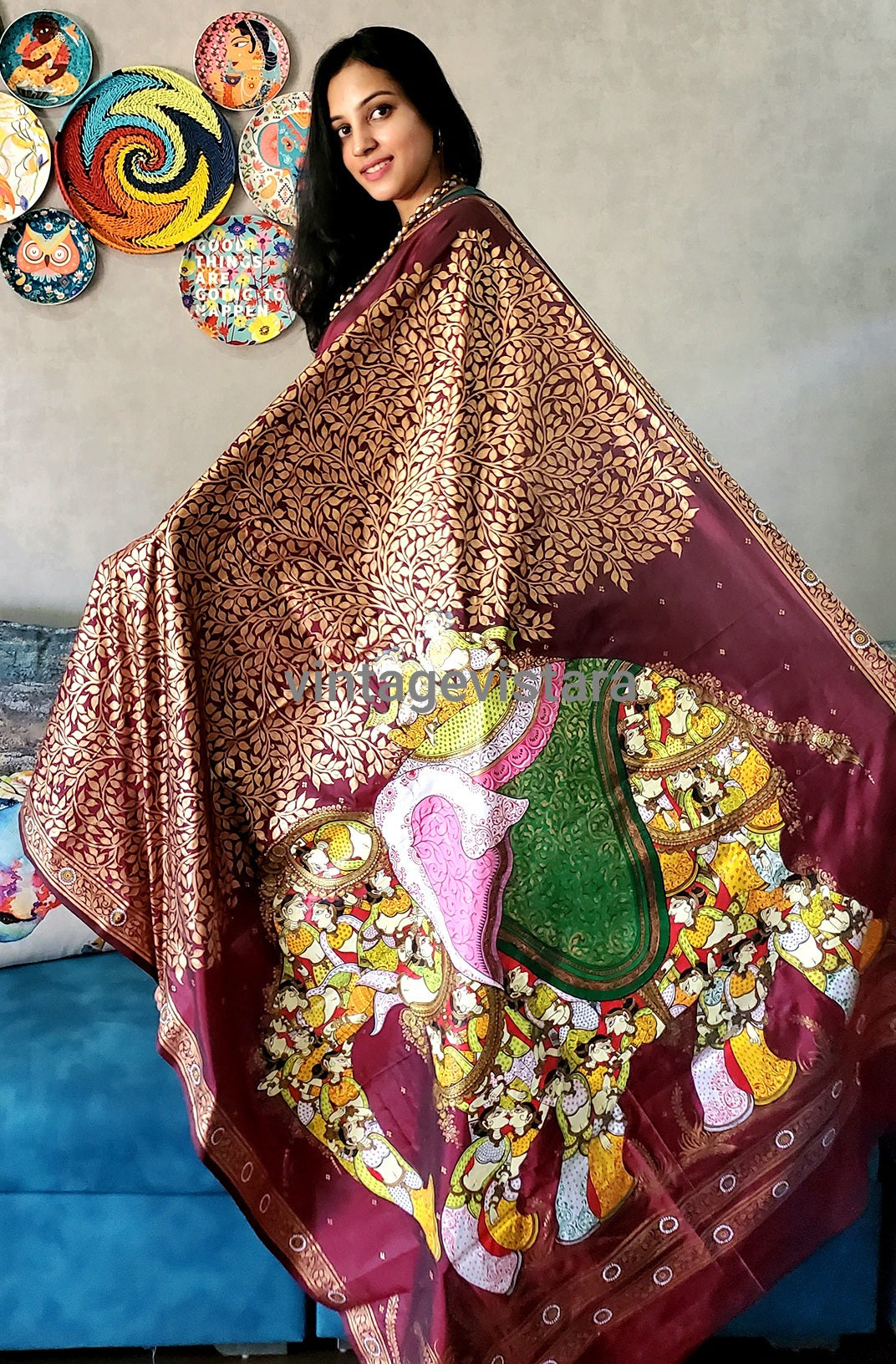Handpainted Pattachitra Saree:Kandarpa Hasti