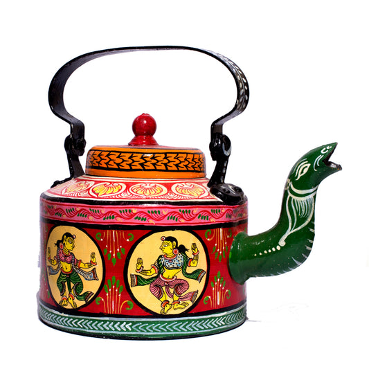 Traditional Red handpainted Pattachitra dancer Aluminium Teapot