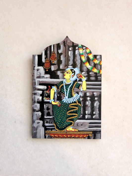 Grey Temple Series Odissi Dance Tribhangi Wooden Wall Art