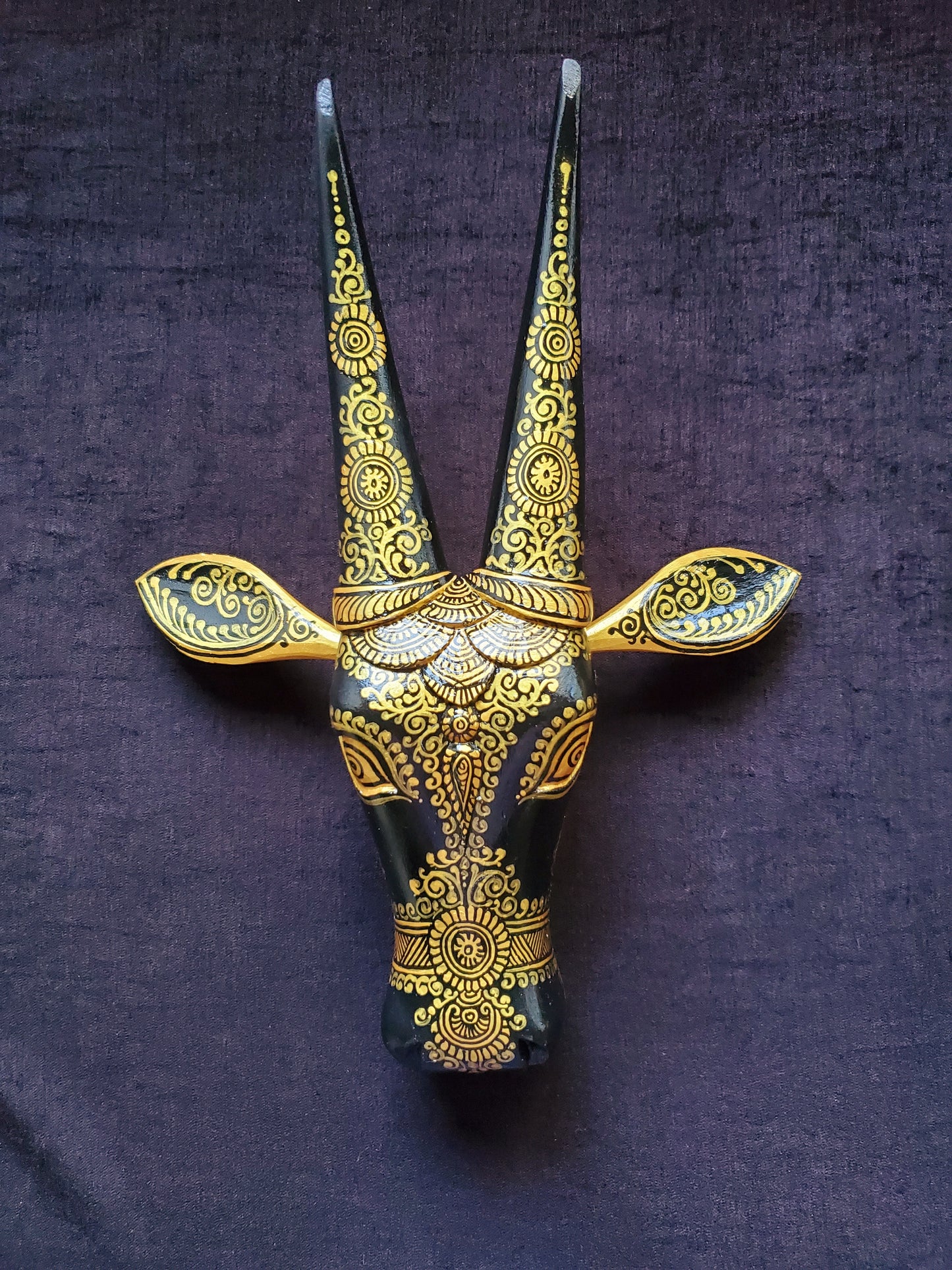 Golden Black Pattachitra handpainted  Wooden Cow Head