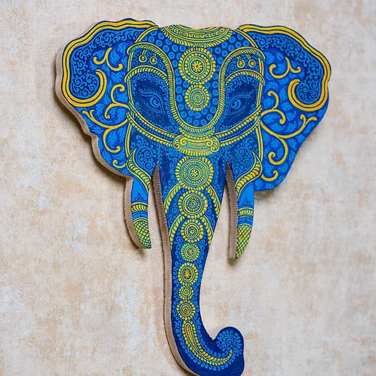 Blue and Gold Pattachitra Elephant Head