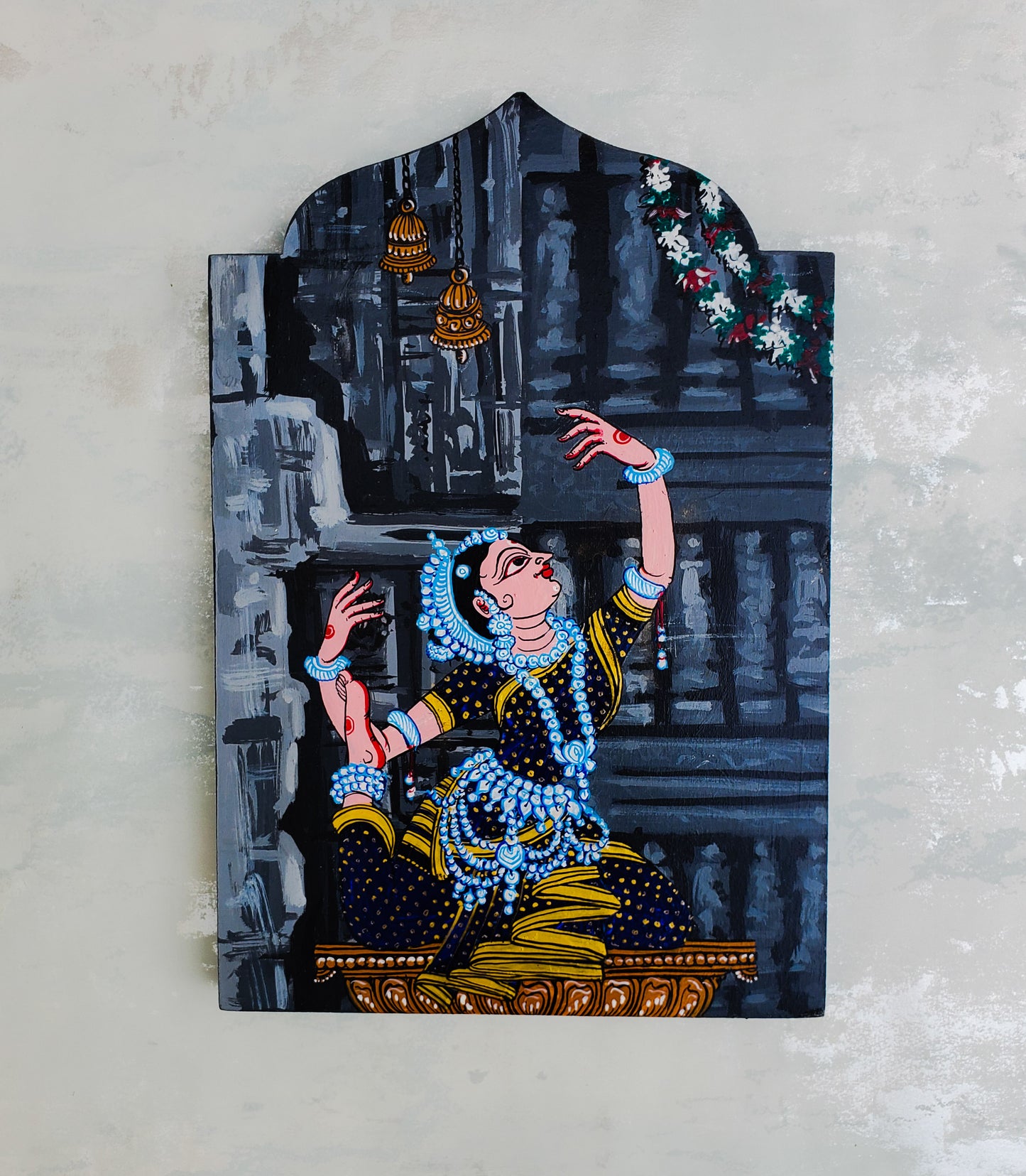 Grey Temple Series Red Odissi Dancer Wooden Wall Art