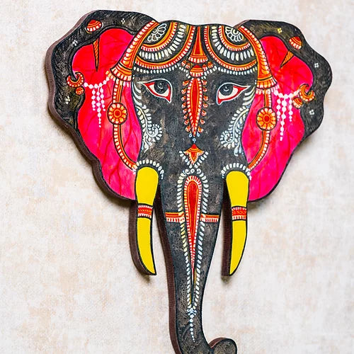 Grey and Pink Pattachitra Elephant Head