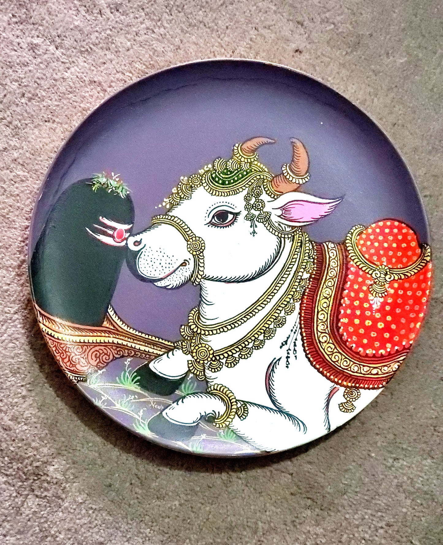 Nandi Shivling Handpainted Indian traditional wall plate