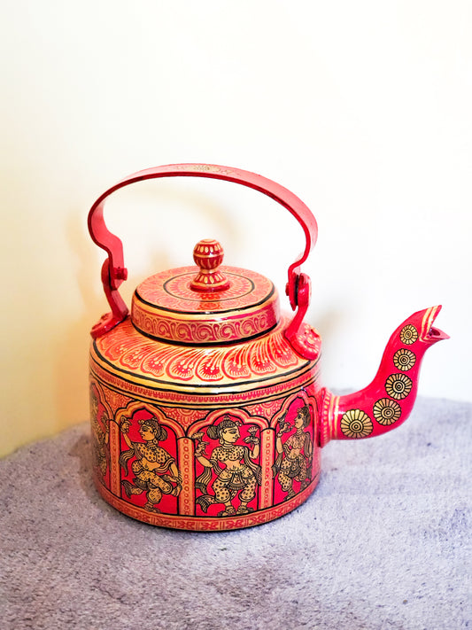 Red Gold Hand-painted Pattachitra women Aluminum Kettle