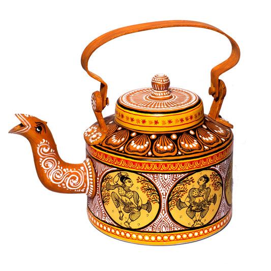 Earthy Toned  handpainted Pattachitra dancer Aluminium Teapot