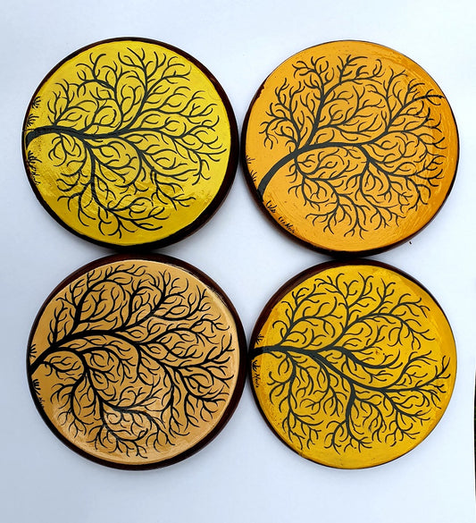 Sunset Trees Handpainted Wooden Coasters