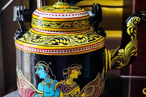Radha Krishna handpainted in Pattachitra style Aluminium Teapot