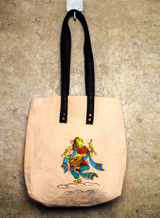 Handpainted Shoulder Mutltipurpose Bag Indian Pattachitra Dancer with Drums
