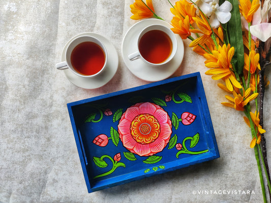 Blue Floral Pattachitra Tray
