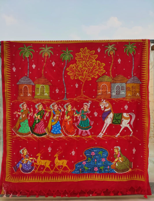 'JABAA KUSUM' Hand woven and Hand painted Cotton Saree