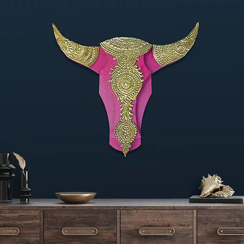 Brass accessorised Gold and Shimmery Pink Bull Head