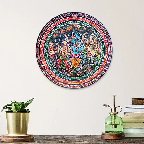 Multicolored Handpainted Krishna Wall Plate | Home Decor | Handpainted