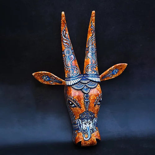 Textured Pattern Ganpati  handpainted on Wooden Cow Head